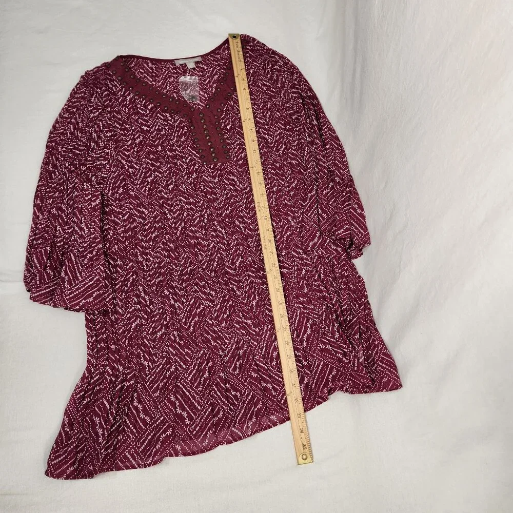 WOMAN WITHIN Flowy Crinkle Pink/White Studs Bell Sleeve Tunic Blouse Top Size 2X - Picture 14 of 16